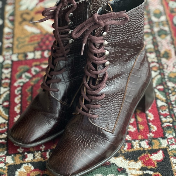 Miista Shoes - MIISTA croc embossed leather boots in brown size 37 - great condition!